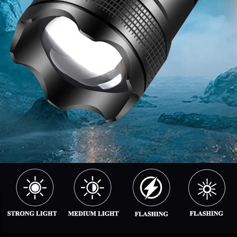 XHP70 Powerful Rechargeable Led Flashlight Variable Zoom 30W Torch Tactical Lantern Long Shot Torch Outdoor Camping Emergency