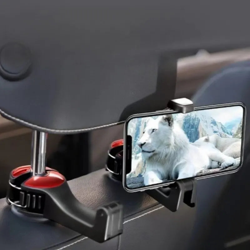 Multi-functional 2 In 1 Car Hook Hidden Multifunctional Rear Headrest Hook Car Rear Phone Holder Lock Type Mobile Phone Holder