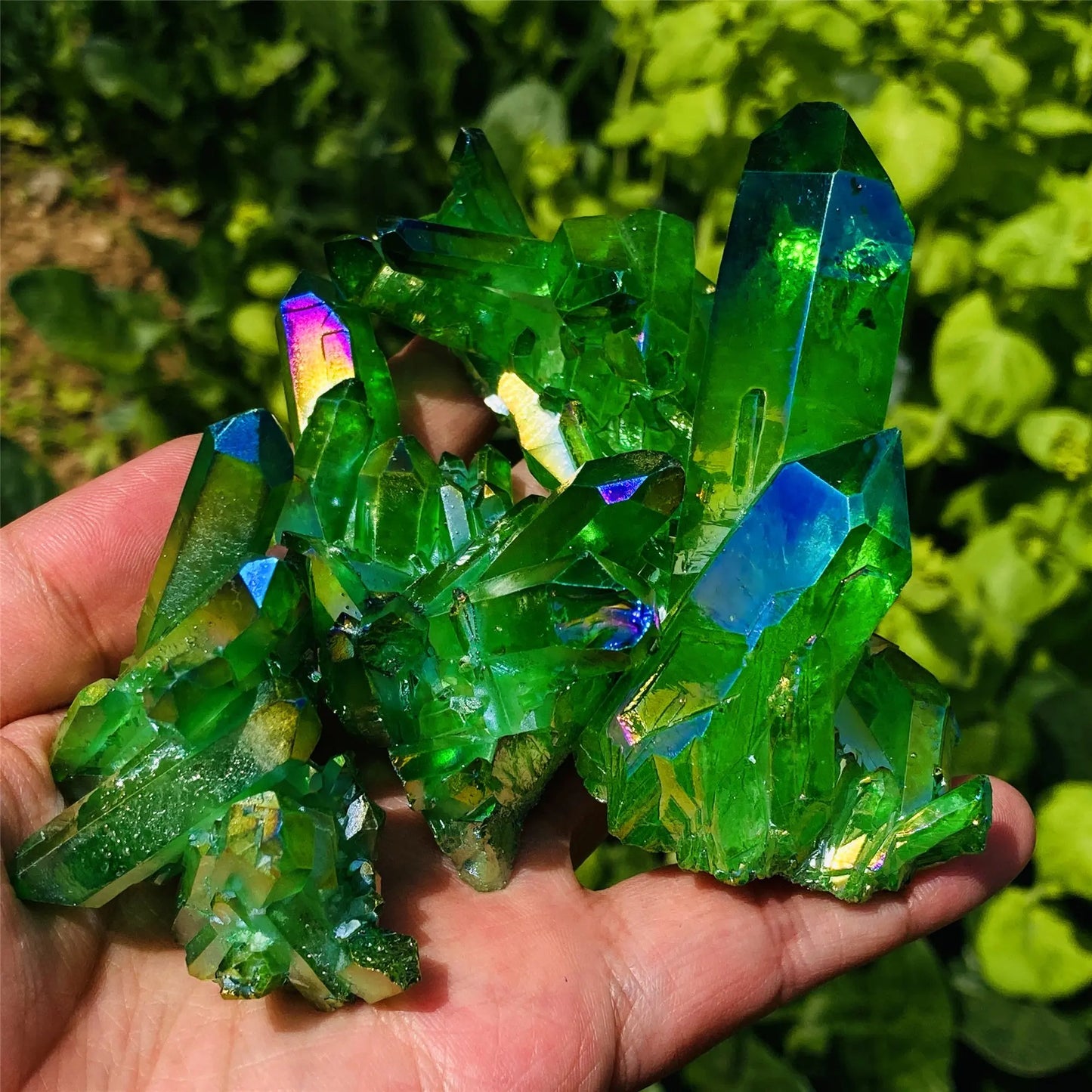 Luxury Green Aura Quartz Cluster - Elegant Natural Stone Decor for Home & Office, Ideal Independence Day Gift