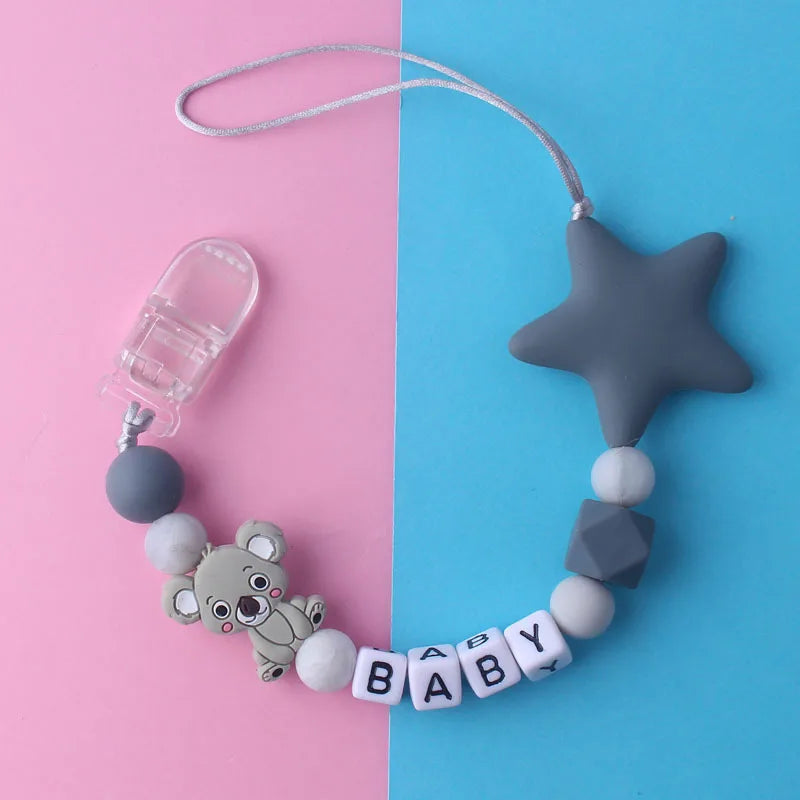 Custom Personalized Name Pacifier Chain for Baby Teether Newborn Toddler Silicone Clips Holder Baby Teething Toys Accessories