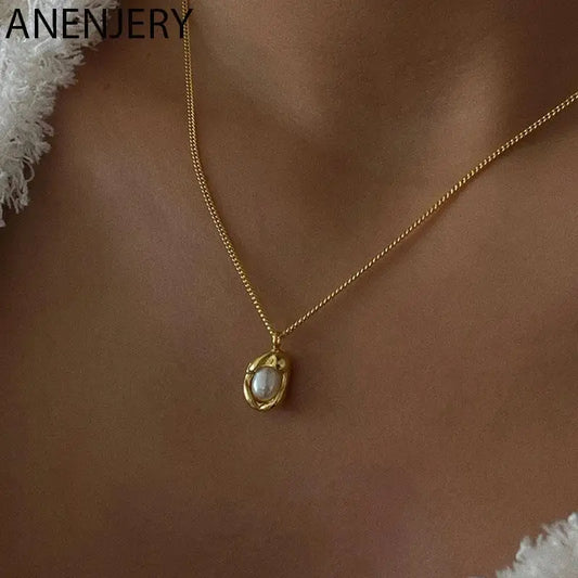 Silver Color Pearl Geometric Necklace Female Simple Design Niche Cold Wind Light Luxury Clavicle Chain Necklace Wholesale