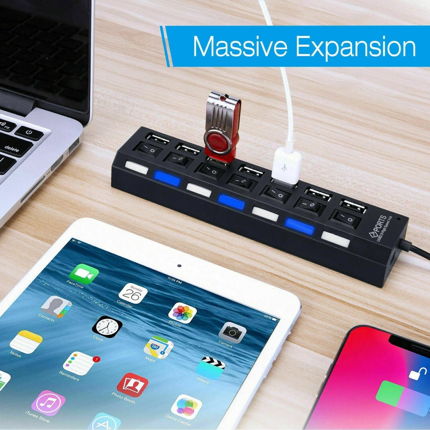 USB Hub Hub USB Adapter Multi Ports Use Power Adapter Extensor USB 2.0 PC Computer Accessories Switch USB For Laptop