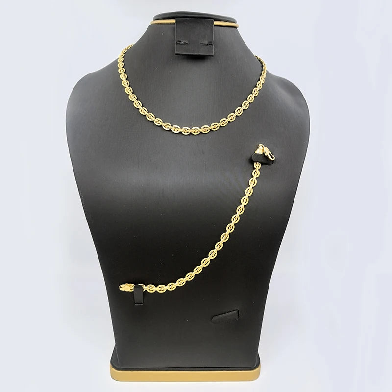 Brazilian Jewelry Sets For Woman Fashion Link High Quality Copper Gold Plated Necklace Bracelet 6MM 7MM Width Jewellery