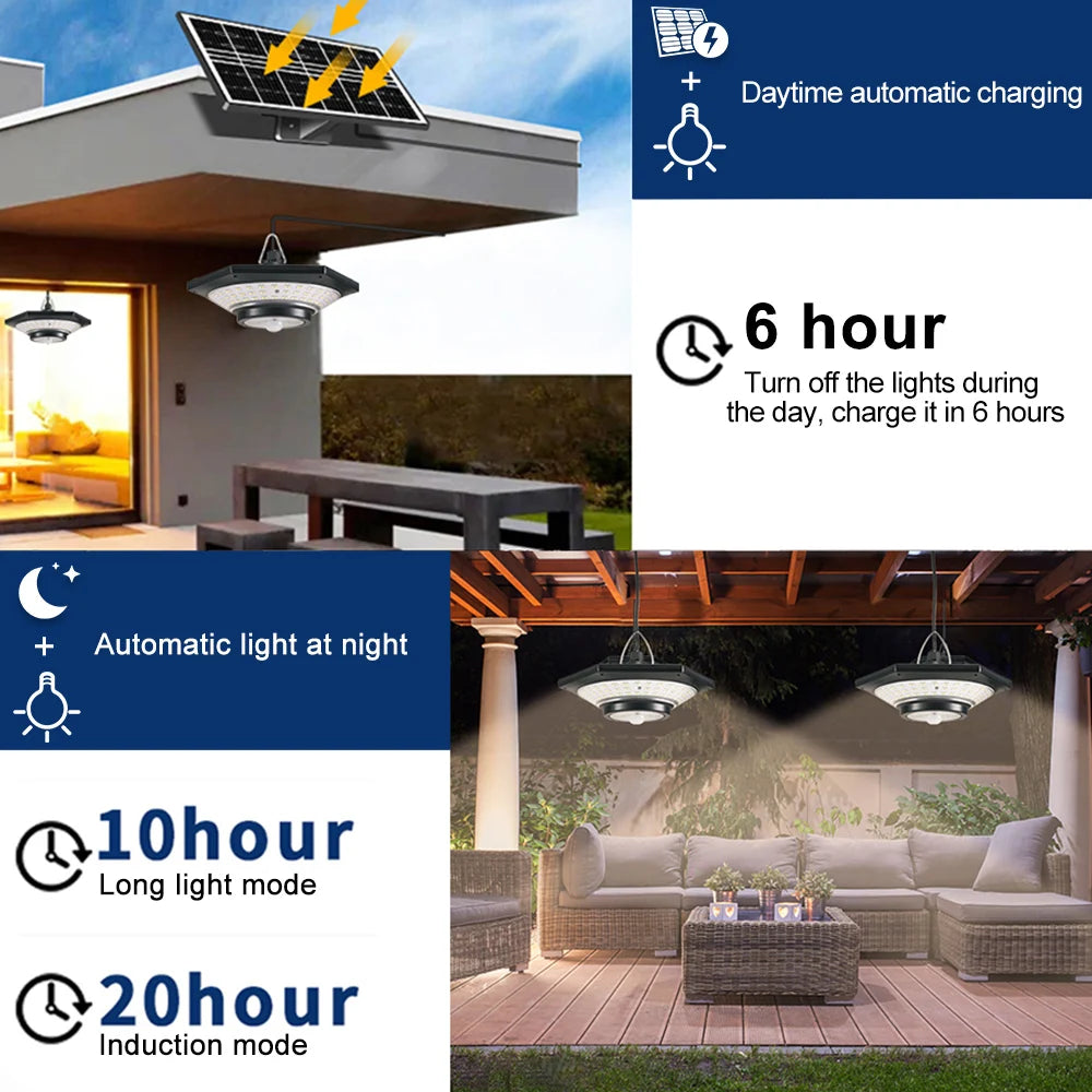 Solar Pendant Shed Lights Outdoor 228 LEDs 5 Modes Solar Motion Sensor Light Waterproof Remote Timers Barn Gazebo Garage Garden