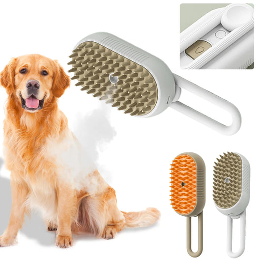 3 in 1 Pet Electric Steam Brush Cat and Dog Cleaning Spray Massage Grooming Comb Retractable Handle Pet Hair Removal Brush