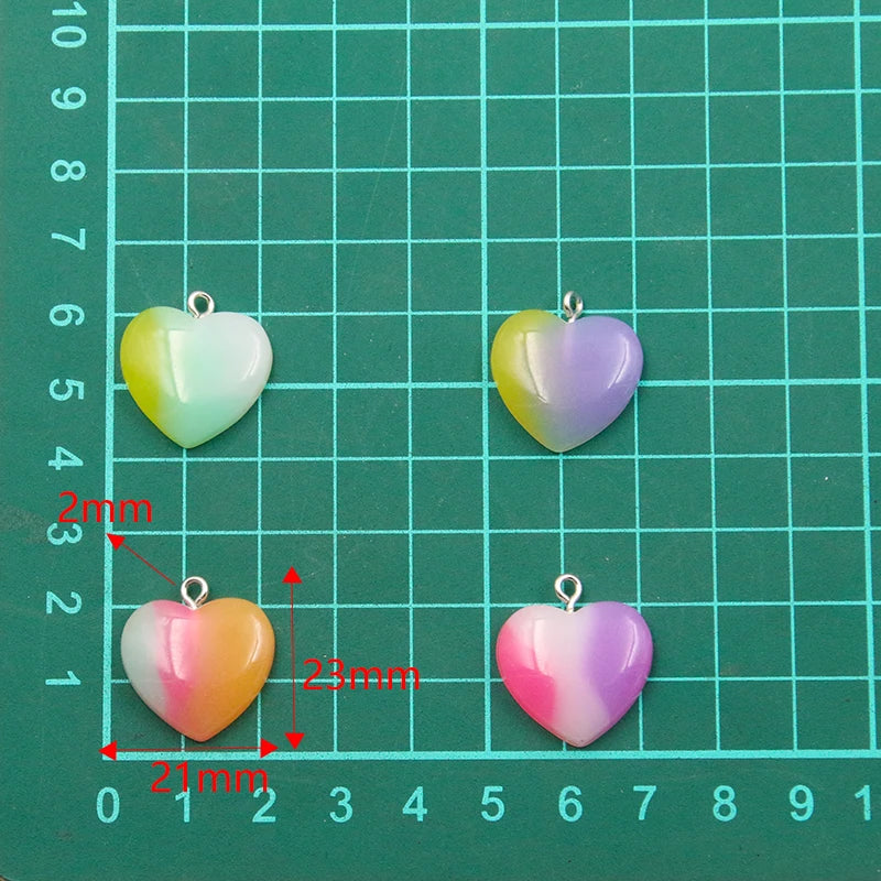 10Pcs 21*23mm 4 Color Gradual Heart Resin Earring Charms Diy Findings 3D Phone Keychain Bracelets Pendant For Jewelry Making