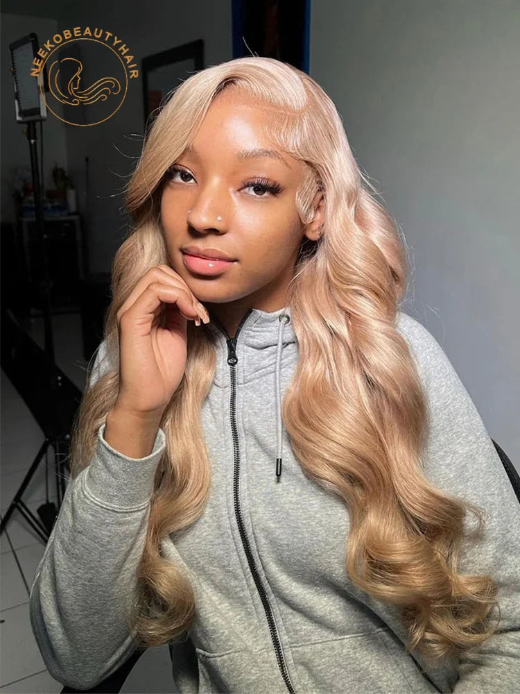 Honey Blonde Colored Body Wave Lace Front Human Hair Wig Color 27 Pre Plucked 13x6 Transparent Lace Frontal Wigs For Women