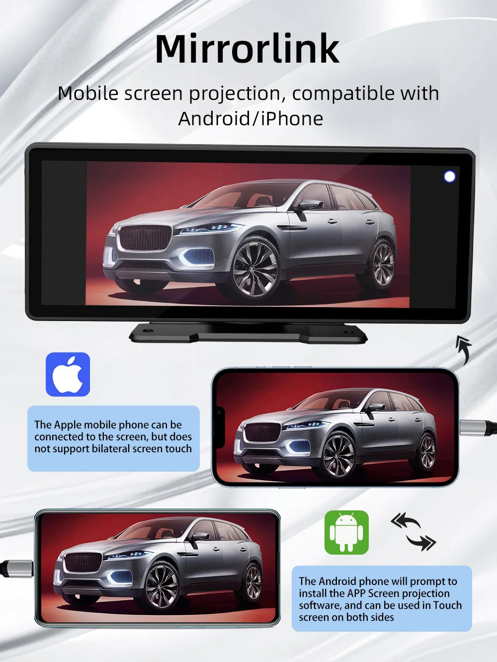 BQCC Universal 10.26” Screen Car Radio Multimedia WIFI Video Player Wireless Carplay Screen for Apple Or Android