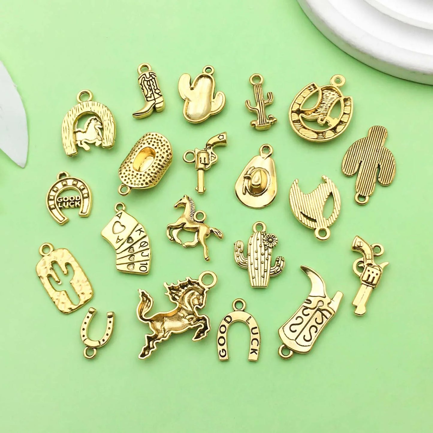 20pcs Western Cowboy Charms Alloy Horseshoe, Cactus, Hat, Boots Pendants for DIY Bracelet Necklace Jewelry Making Accessories