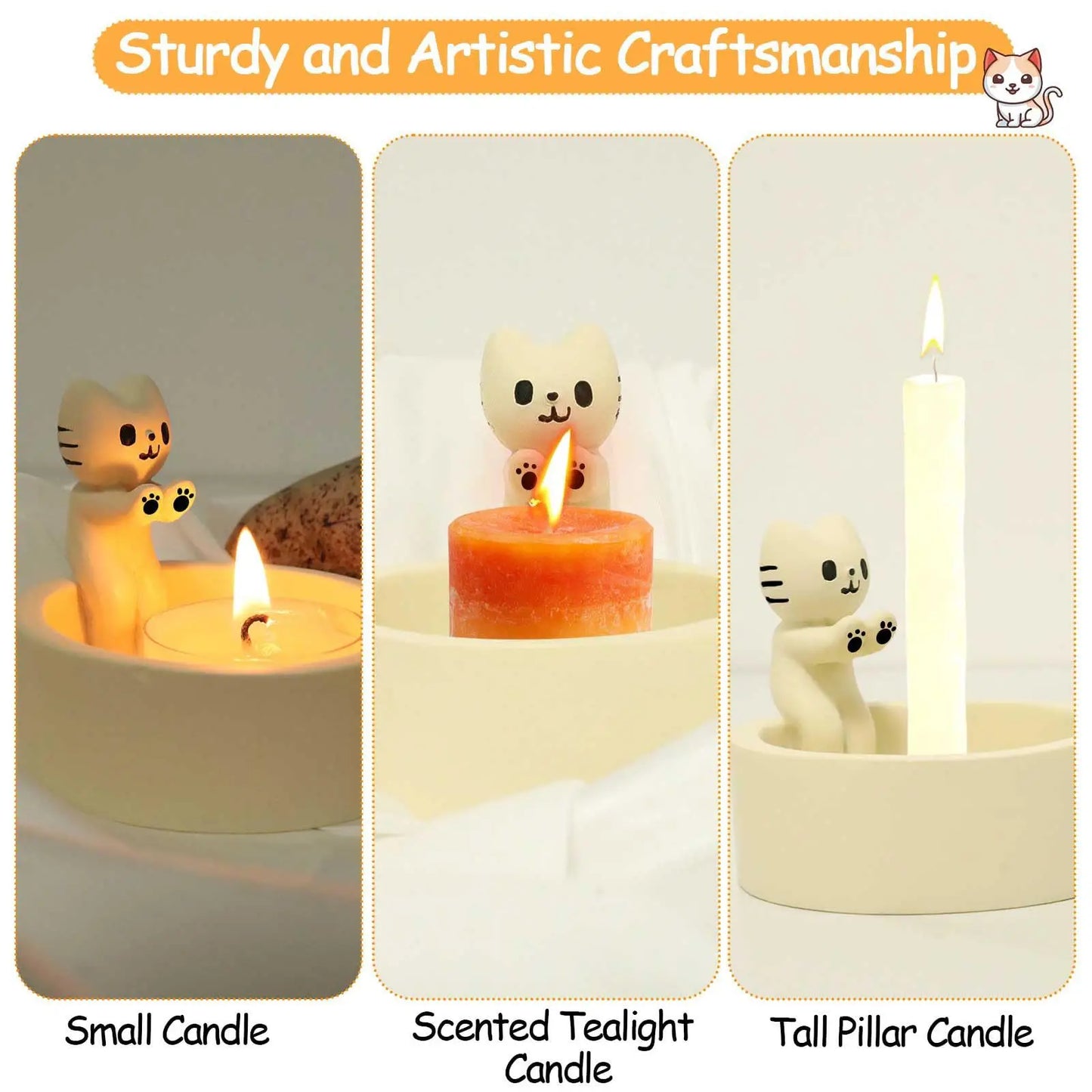 Cute Cat Candlestick Decoration Desktop Warm Resin Crafts Living Room Bedroom Decoration Light Luxury Style Cartoon