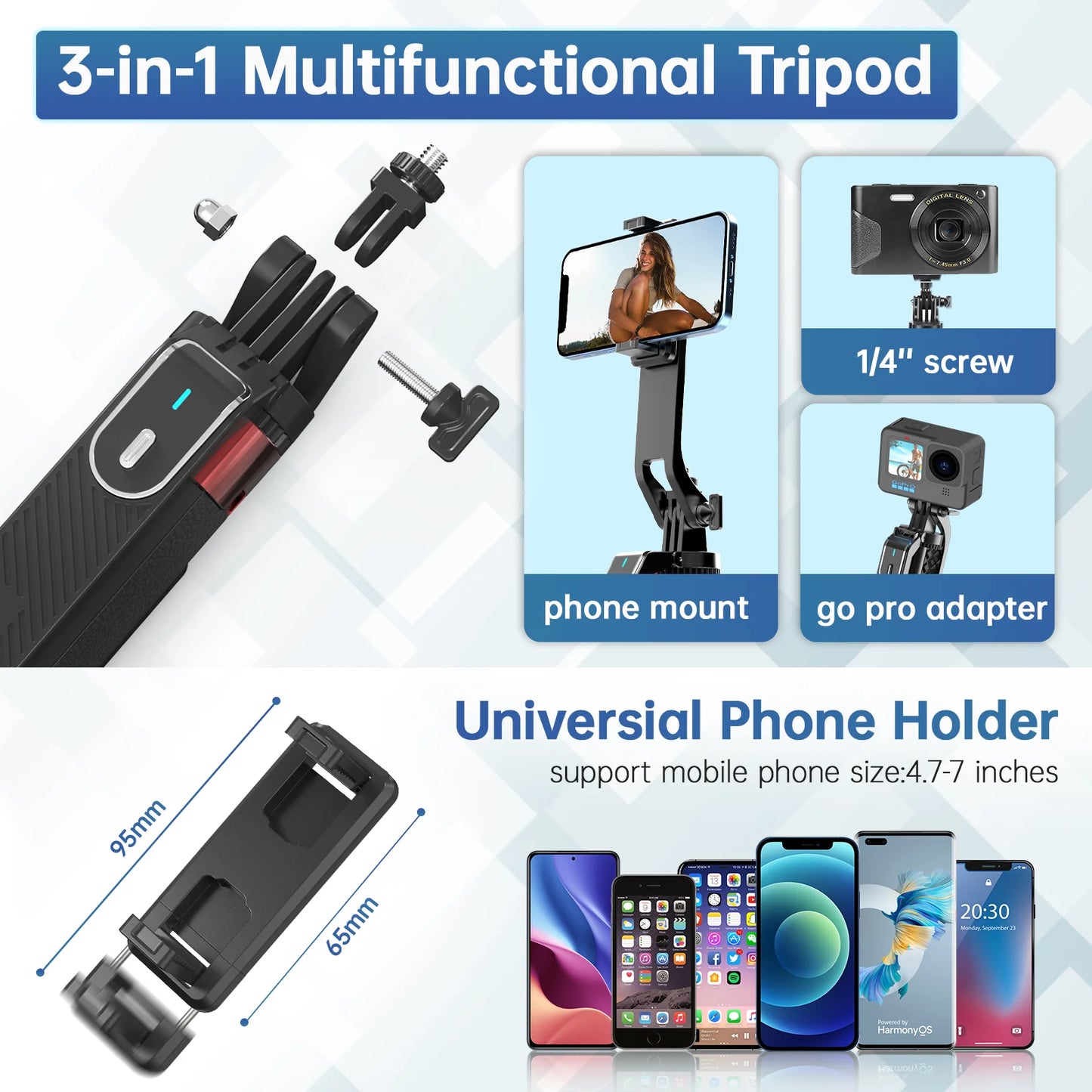 Ulanzi MA09 1.8m Selfie Stick Tripod for iPhone 16 15 14 13 12 Pro Max Phone with Remote Control with Panoramic Ball head Holder