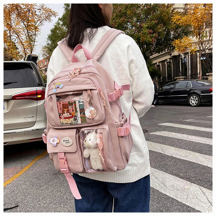 Cute Women Backpacks Waterproof Multi-Pocket Nylon School Backpack for Student Female Girls Kawaii Laptop Book Pack Mochilas