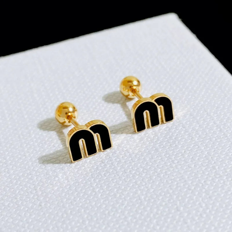 2pcs Stainless Steel Letter M Stud Earrings for Women, Fashion Brand Jewelry Delicate Cute Tiny Earrings Gift