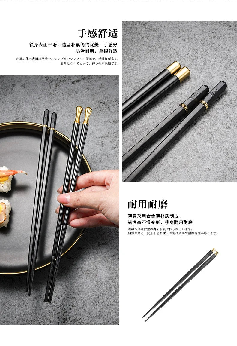 5 Pairs Japanese Chinese chopsticks Sushi Sticks Reusable  Korean Chopsticks Set Healthy Alloy Tableware Palillos Chinos