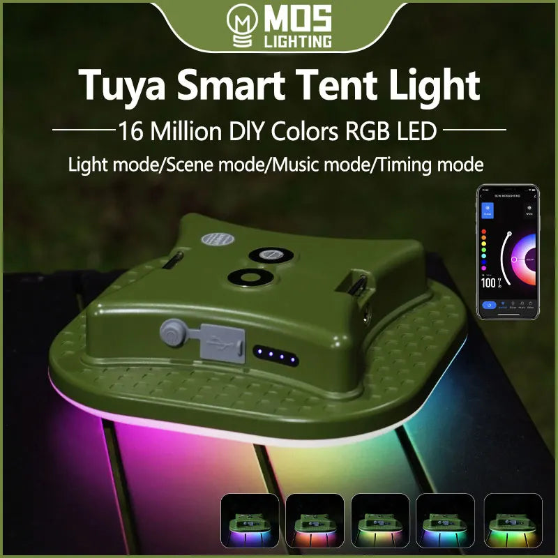 Camping Lantern Rechargeable Smart Light Bluetooth Control by Tuya APP Music Sync RGB LED Tent Lighting 13500mAh Outdoor 80W