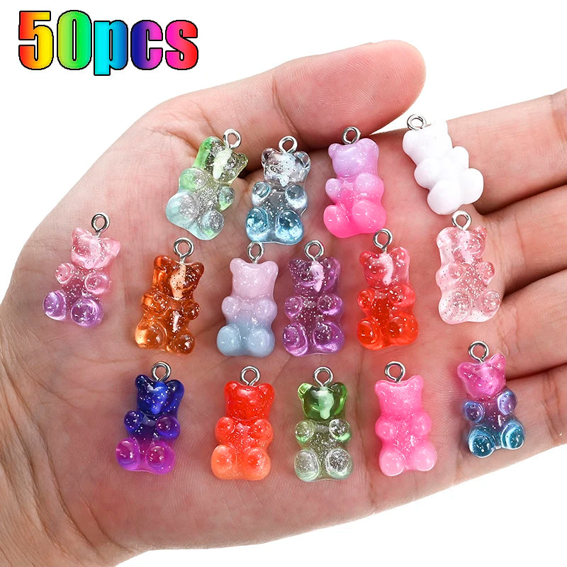 10/50pcs Candy Color Gummy Mini Bear Charms Pendant for Making Cute Earrings Pendant Necklace DIY Creative Jewelry Finding