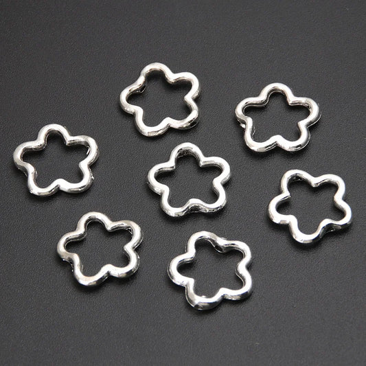 60pcs Silver Color 16x15mm Cute Hollow Flower Charms Connector Pendant Fit DIY Handmade Metal Alloy Jewelry Making Supplies