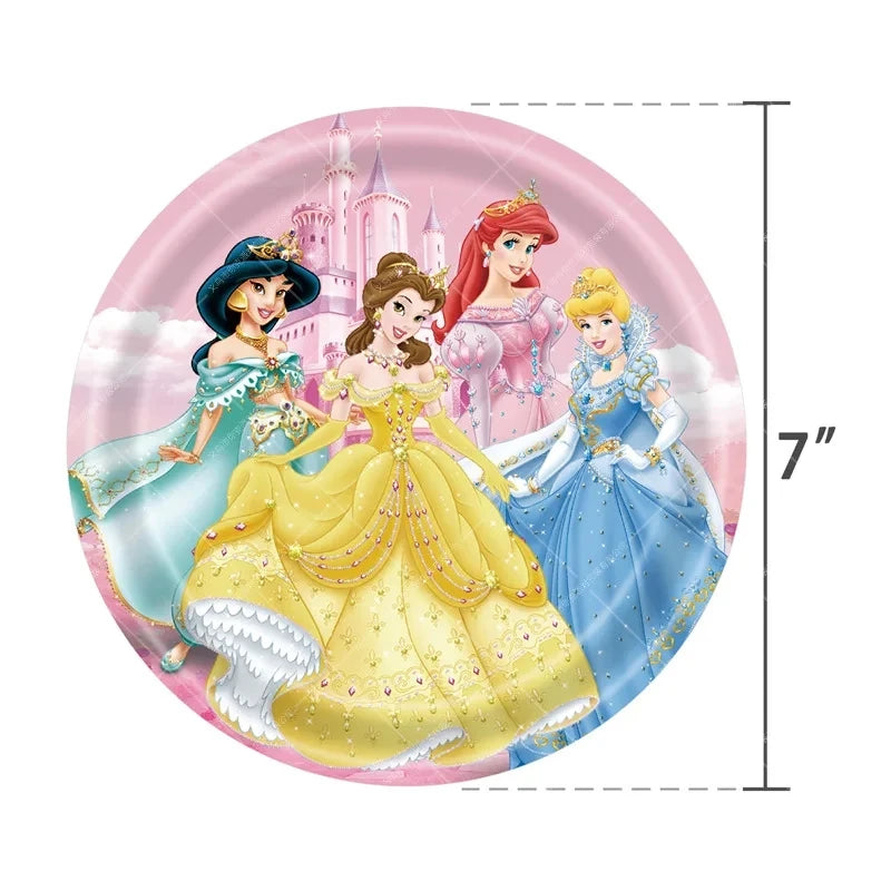 Disney Princess Theme Party Decorations Disposable Tableware  Girl Birthday Party Supplies Princess Cup Plate Tablecloth Set