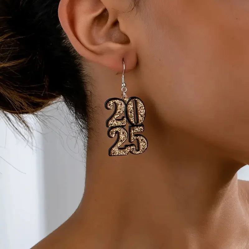 2025 Multicolor Acrylic Number Dangle Earrings Women Creative Fashion Shining Earring New Year Ear Accessory