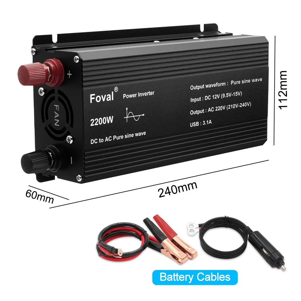 Pure Sine Wave Inverter DC 12V to AC 220V 230V 1500W/2200W/2600W Voltage Transfer Converter Universal EU Socket Auto Accessories