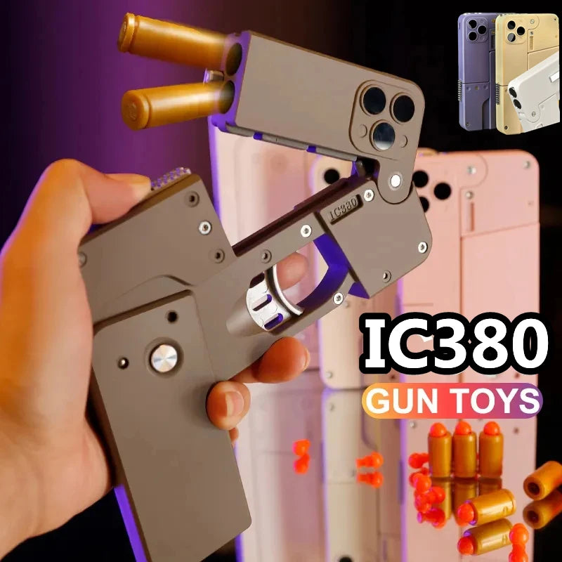 Folding Gun IC380 Toys Pistol Mobile Phone Model Bullet Soft Ammo Shelling Cool Phone 14Pro Max Gift Outdoor Game Sports Toy Gun