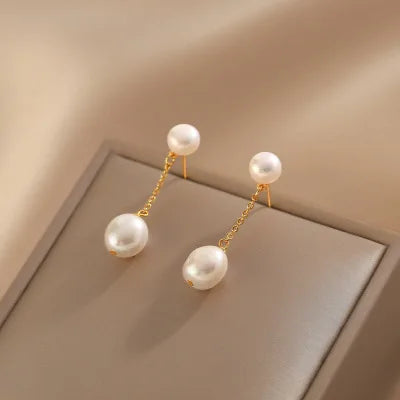 Minar Delicate Irregular Freshwater Pearl Earring For Women Gold Color Metal Hanging Drop Earrings Statement French Jewelry 2023