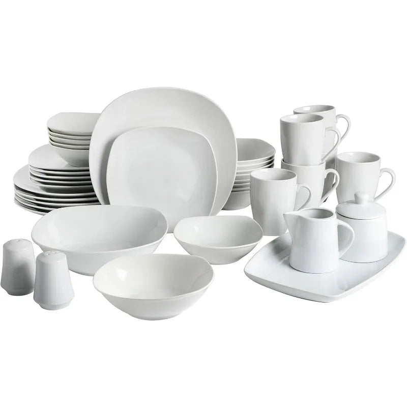 Round 12 Piece Porcelain Chip and Scratch Resistant Dinnerware Plates and Bowls Set, Scratch & Chip Resistant