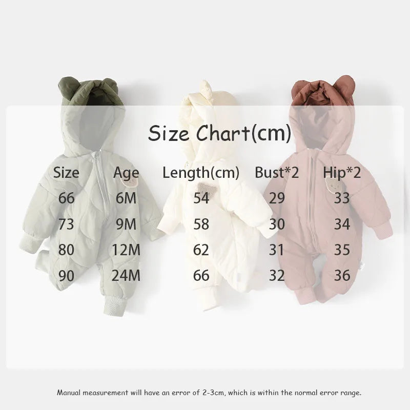 ﻿ Winter Baby Outwear Clothing Fur Lining Warm Thick Toddler Girl's Boy's Rompers Cartoon Bear Infant Jumpsuit