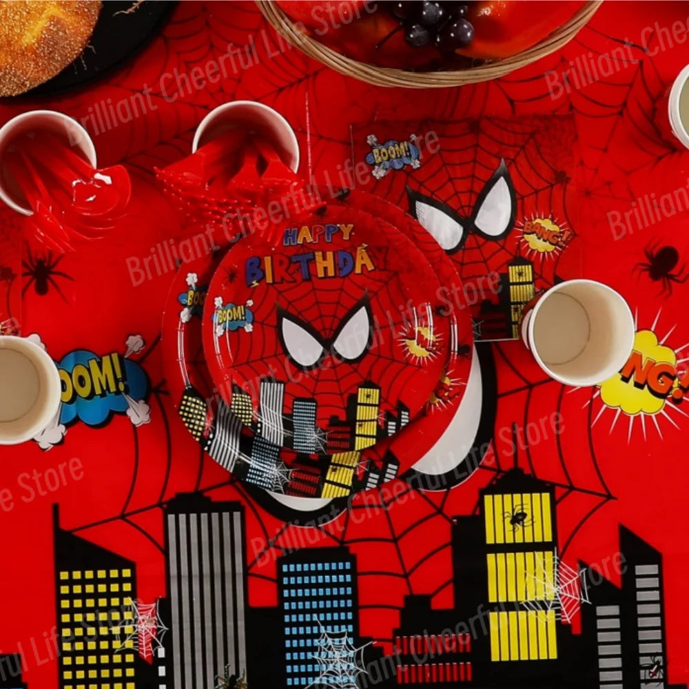 SpiderMan Birthday Decorations Superhero Disposable Tableware Banner Balloons Kids Boys Baby Shower Spider Party Event Supplies