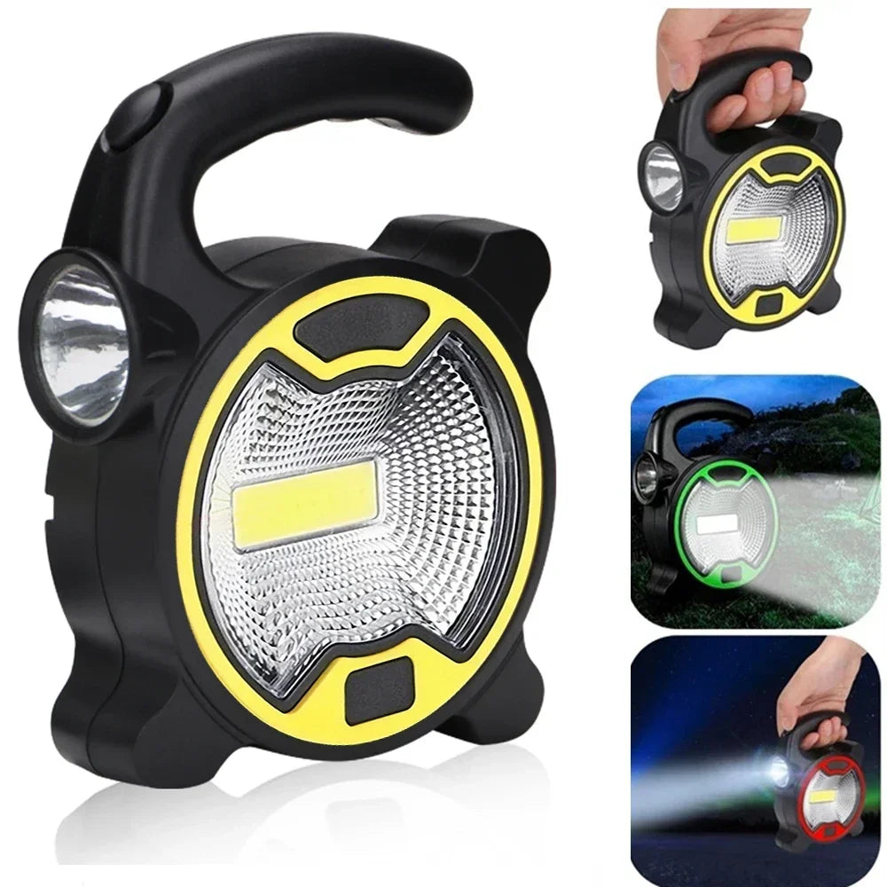 Battery Powered Portable COB LED Work Light Handheld Lantern Flashlight Outdoor Tent Camping Lights with Handle (Without Battery