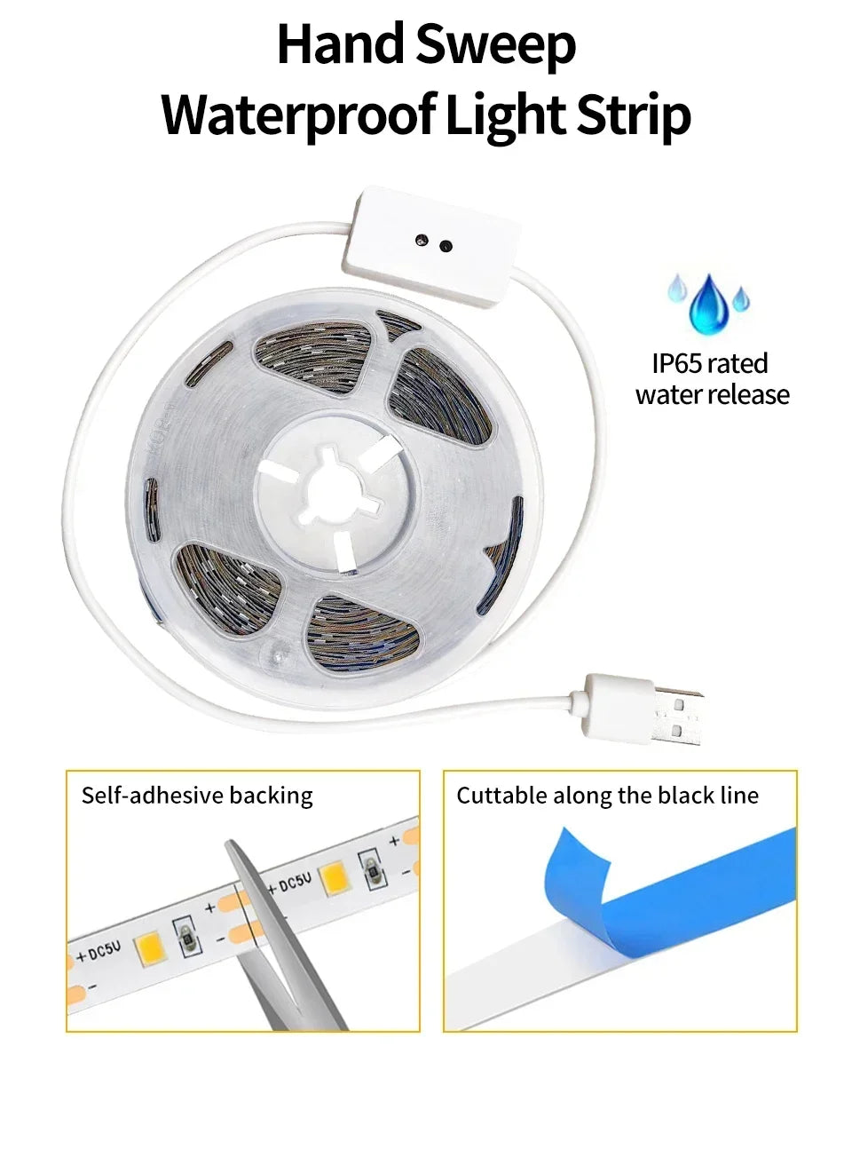 USB Strip Light Led Tape Kitchen Under Cabinet Lamp with Hand Sweep Waving Sensor 2835 DC 5V 1-10M Backlight Closet Bedroom