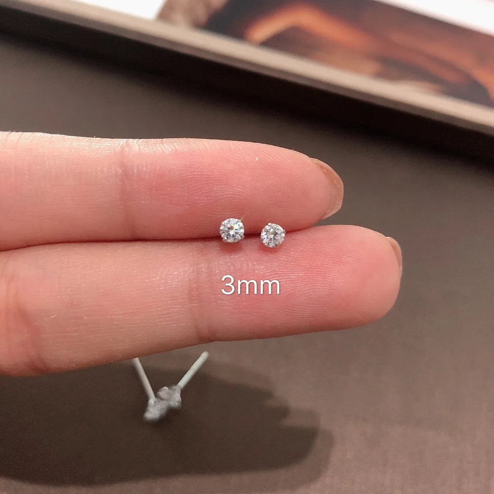 925 Sterling Silver Jewelry Women Fashion Cute Tiny Clear Crystal Stud Earrings Gift for Girls Teens Lady Fine Jewelry