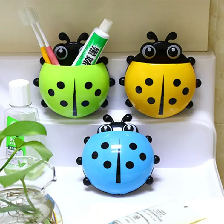 1pc Cute Suction Cup Toothbrush Holder,Creative Seven-Star Ladybug Pen Storage Holders,Children Brush Teeth Bathroom Accessories