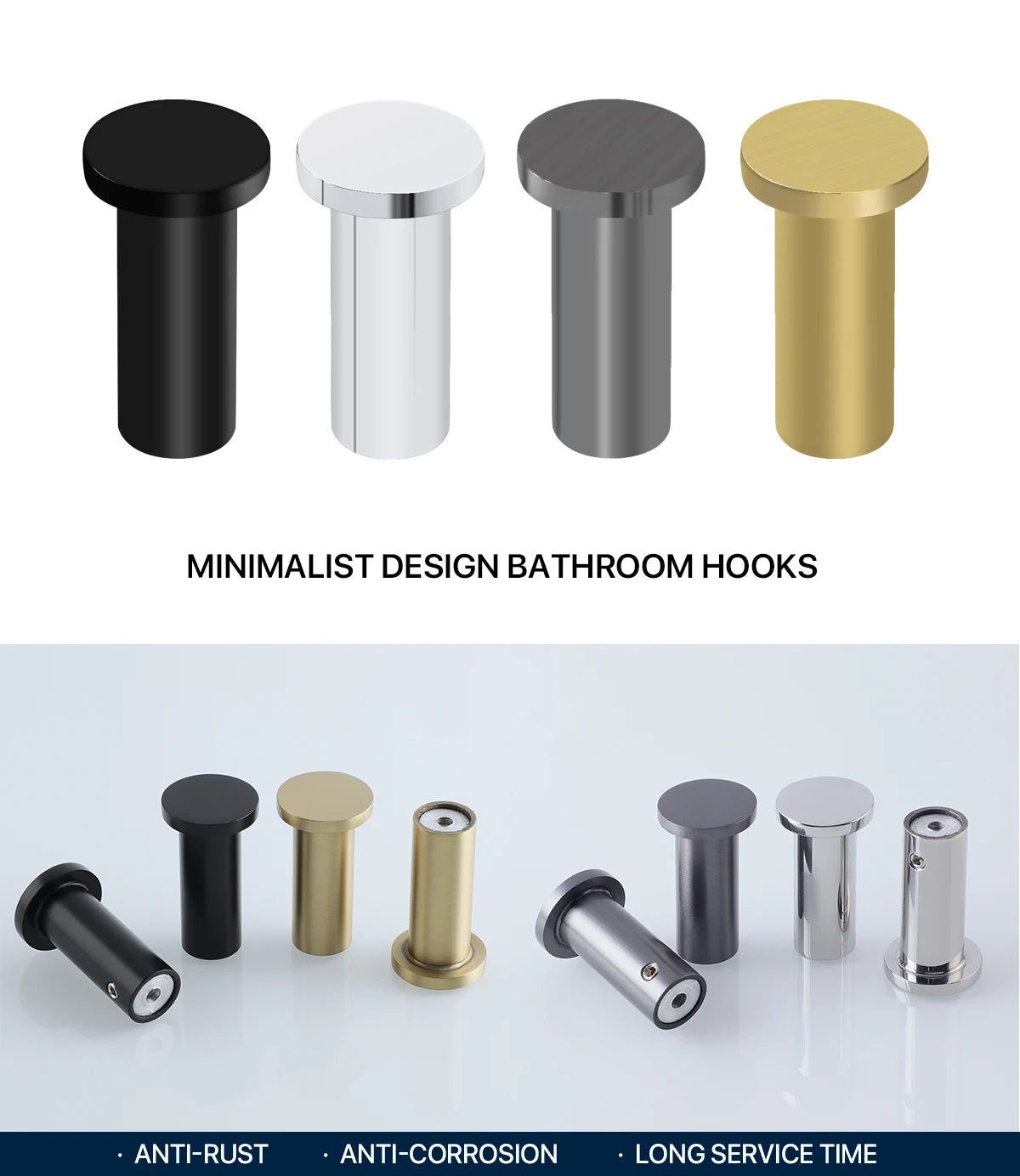 1pcs Robe Hook Bathroom Towel/Coat Hook Wall Mounted Door Hooks Heavy Duty 304 Stainless Steel Matte Black Bathroom Accessories