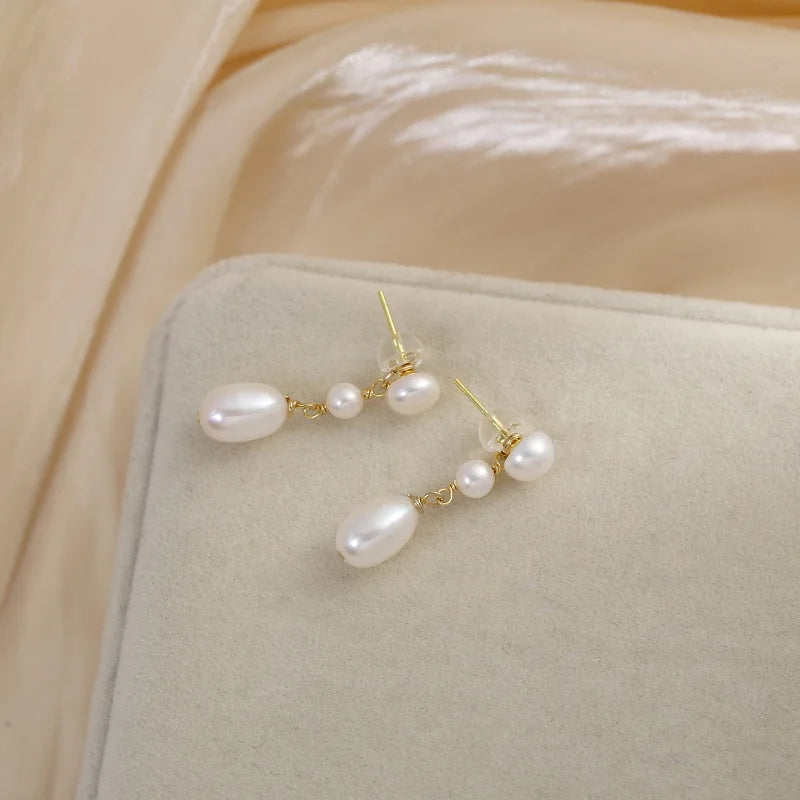 Minar Delicate Irregular Freshwater Pearl Earring For Women Gold Color Metal Hanging Drop Earrings Statement French Jewelry 2023