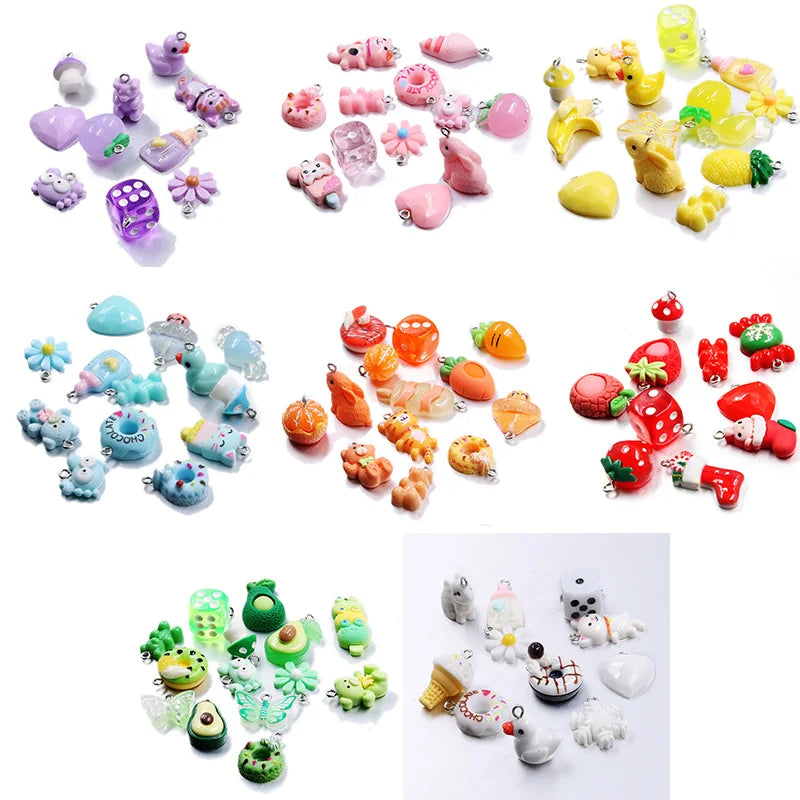 10Pcs 8 Color Mix Fruit Animals Flowers Sieve Resin Earring Charms Diy Findings Keychain Bracelets Pendant For Jewelry Making