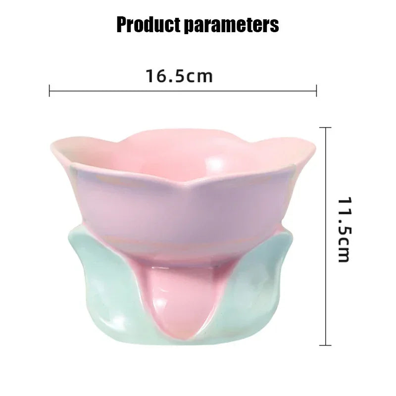 Cat Flower Bowl Raised Ceramic Pet Drinking Eating Feeders Small Dogs Elevated Non-slip Feeding Supplies Cats Puppy Products