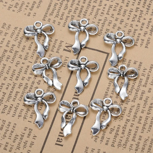 10pcs Ancient Silver Bow Charms Pendant for Jewelry Making 17x22mm Silver Color Bow for DIY Necklace Bracelet Accessories