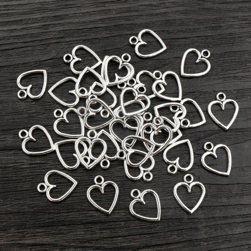 100PCS Antique Gold/Silver Color Hollow Hearts Charms Geometry Pendant Metal Alloy DIY Necklace Bracelet Earrings Marking