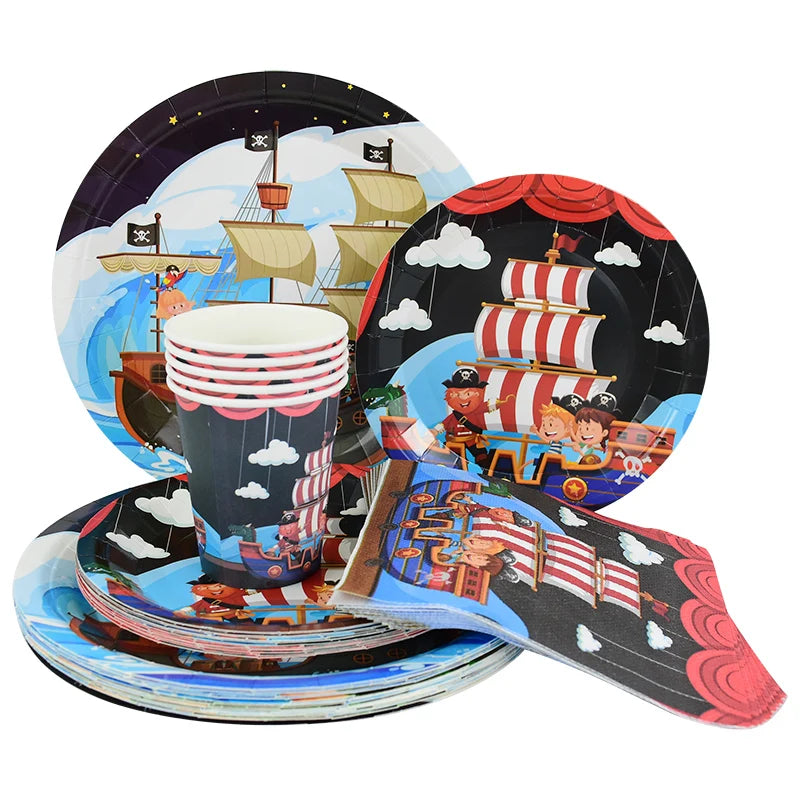 Pirate Party Theme Disposable Tableware Sets Birthday Party Decorations For Kids Plate Napkins Cup Banner Baby Shower Decor