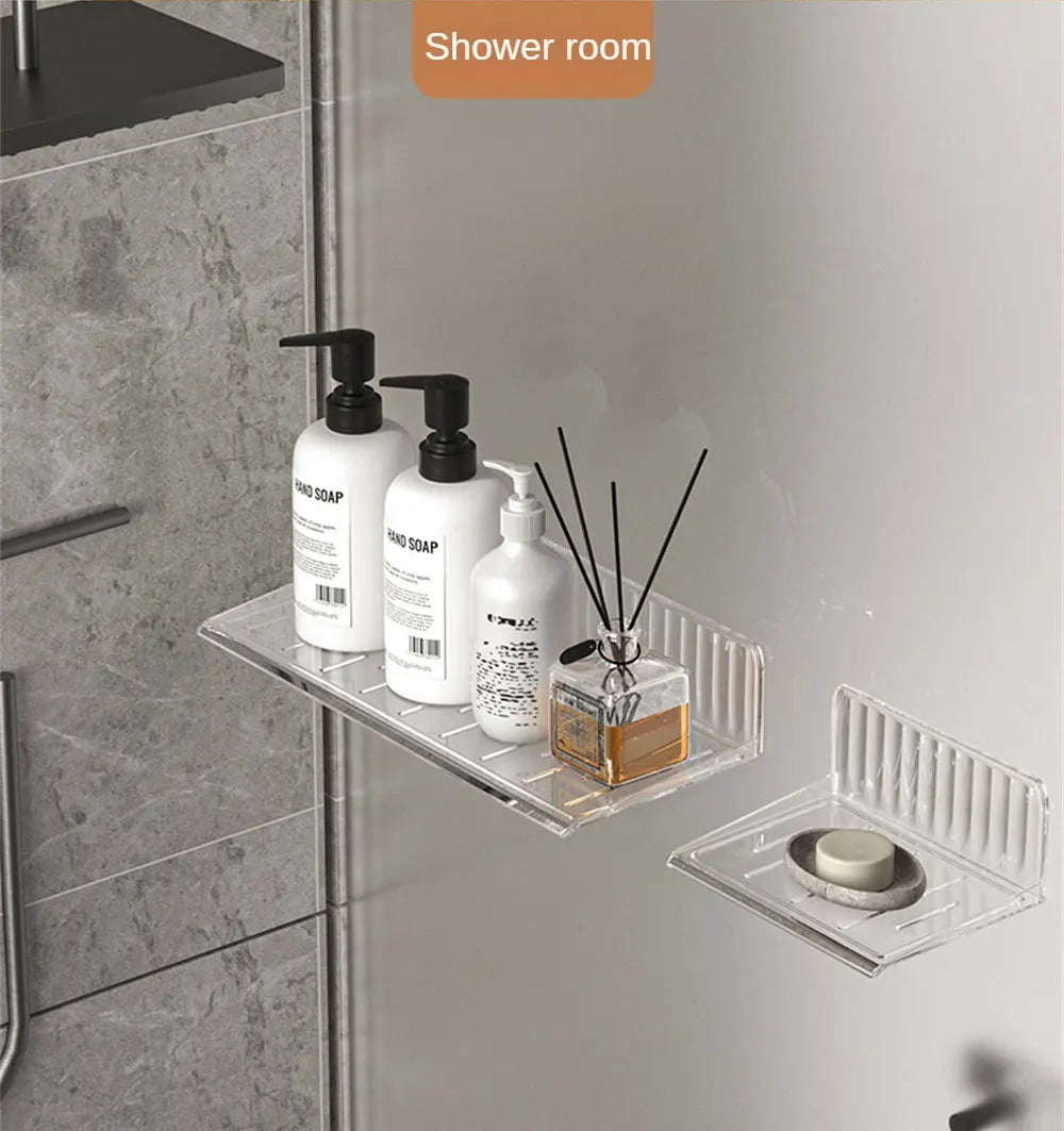 Bathroom Organizer Wall Shelf Home Storage Rack Vanity Table Skin Care Cosmetic cotton Display Punch-Free Storage Holder Shelves