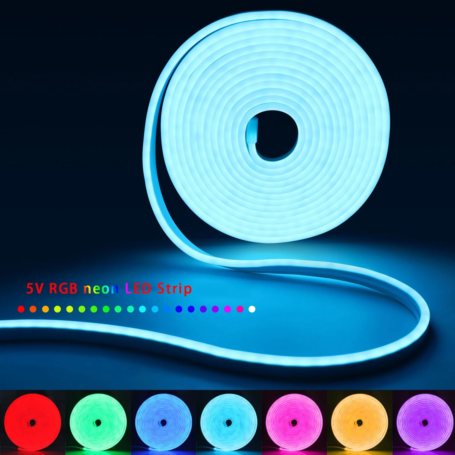 5V USB RGB Neon LED Strip Waterproof Flexible Ribbon Tape Neon Lights with App and Remote Control for Home Room Decoration