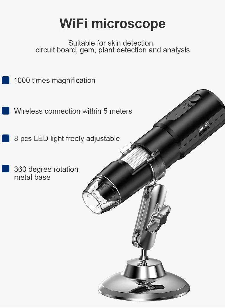 Wireless Digital Microscope 50X-1000X Magnification Flexible Stand for Android IOS iPhone PC Electronic Stereo Wifi Microscope