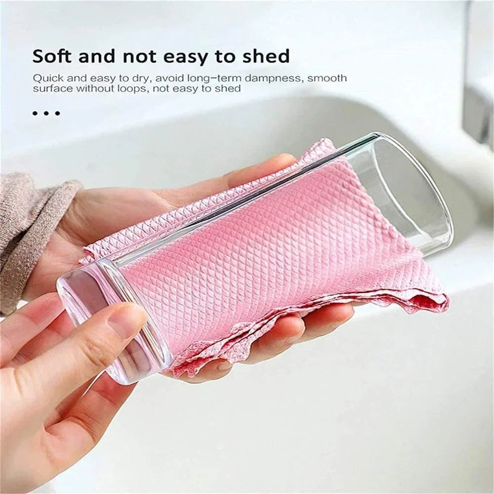 10pcs Kitchen Cleaning Microfiber Fish Scale Cloth Dishwashing Cloth Lint-free Dining Table Glass Wipe Polishing Reusable