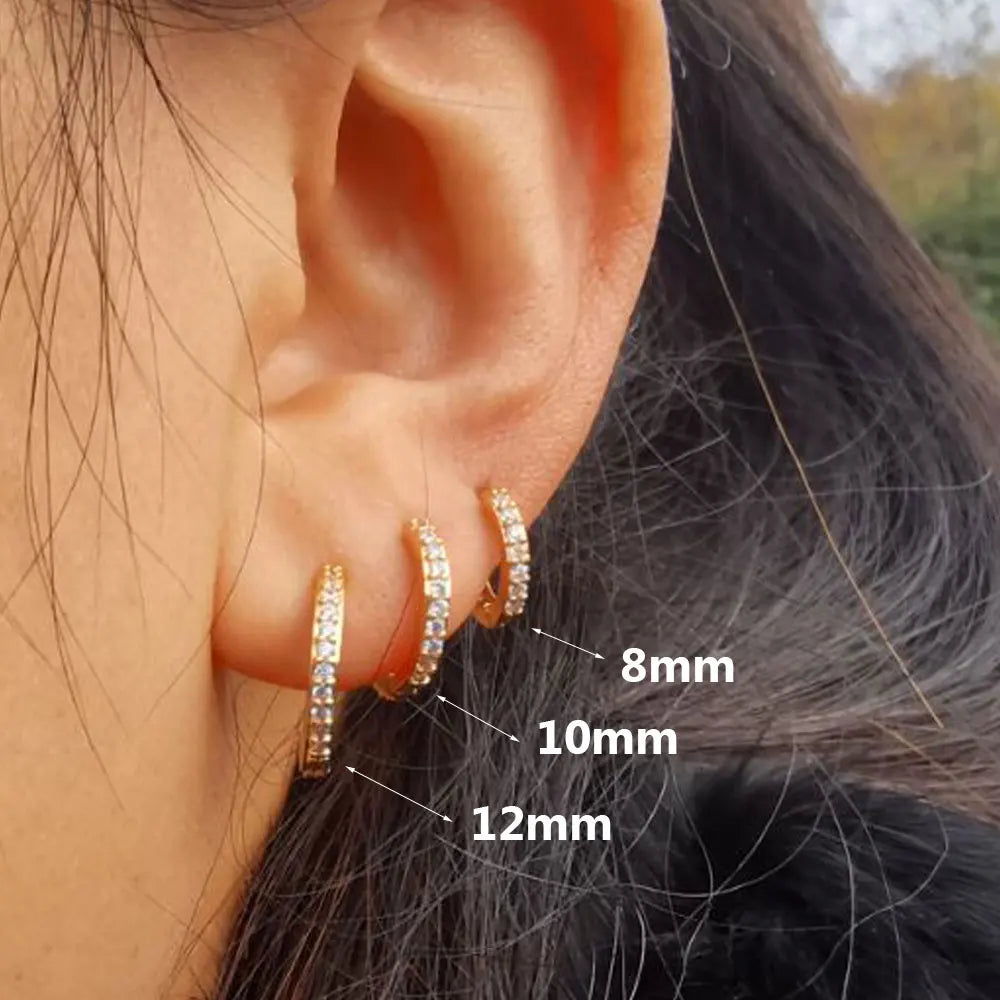 1Pair Stainless Steel Minimal Hoop Earrings Crystal Zirconia Small Huggie Thin Cartilage Earrings Helix Tragus Piercing Jewelry