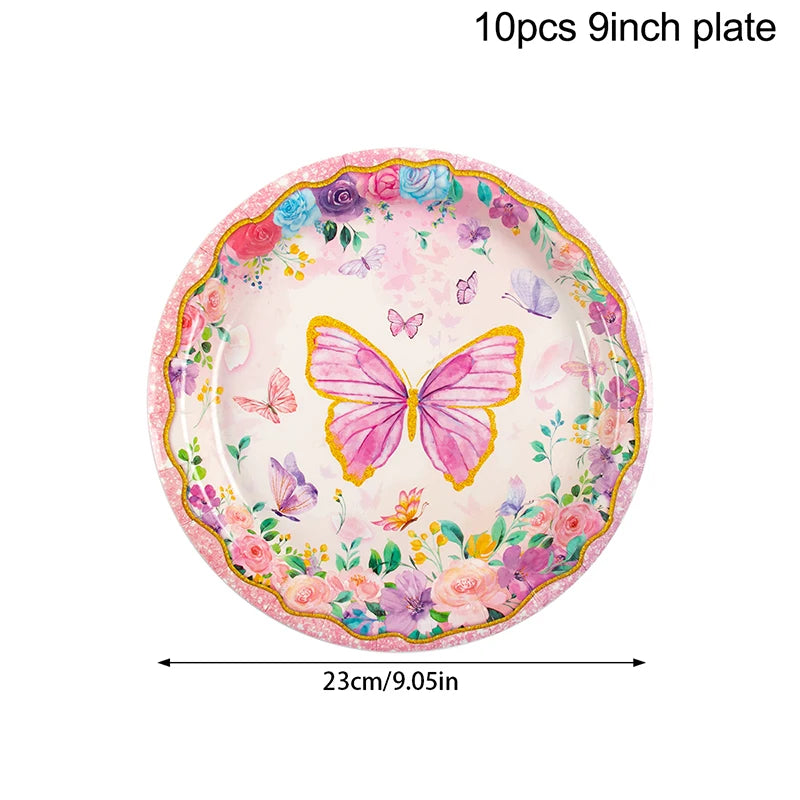 Butterfly Party Supplies Tableware Set for 8-20 Guests Butterfly Spring Floral Birthday Party Paper Plates Napkins Decorations