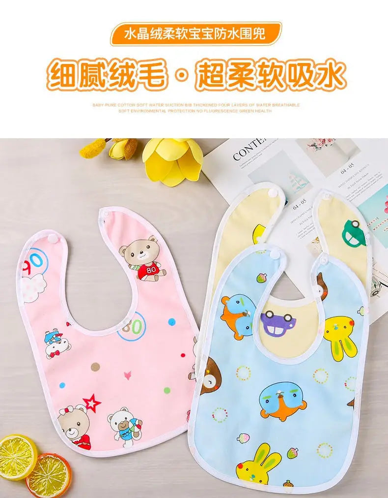 Baby Bibs Cotton Thickening Water Absorption Waterproof Bibs Baby Feeding Protection Burp Cloths Cartoon Pattern Fit Baby Stuff