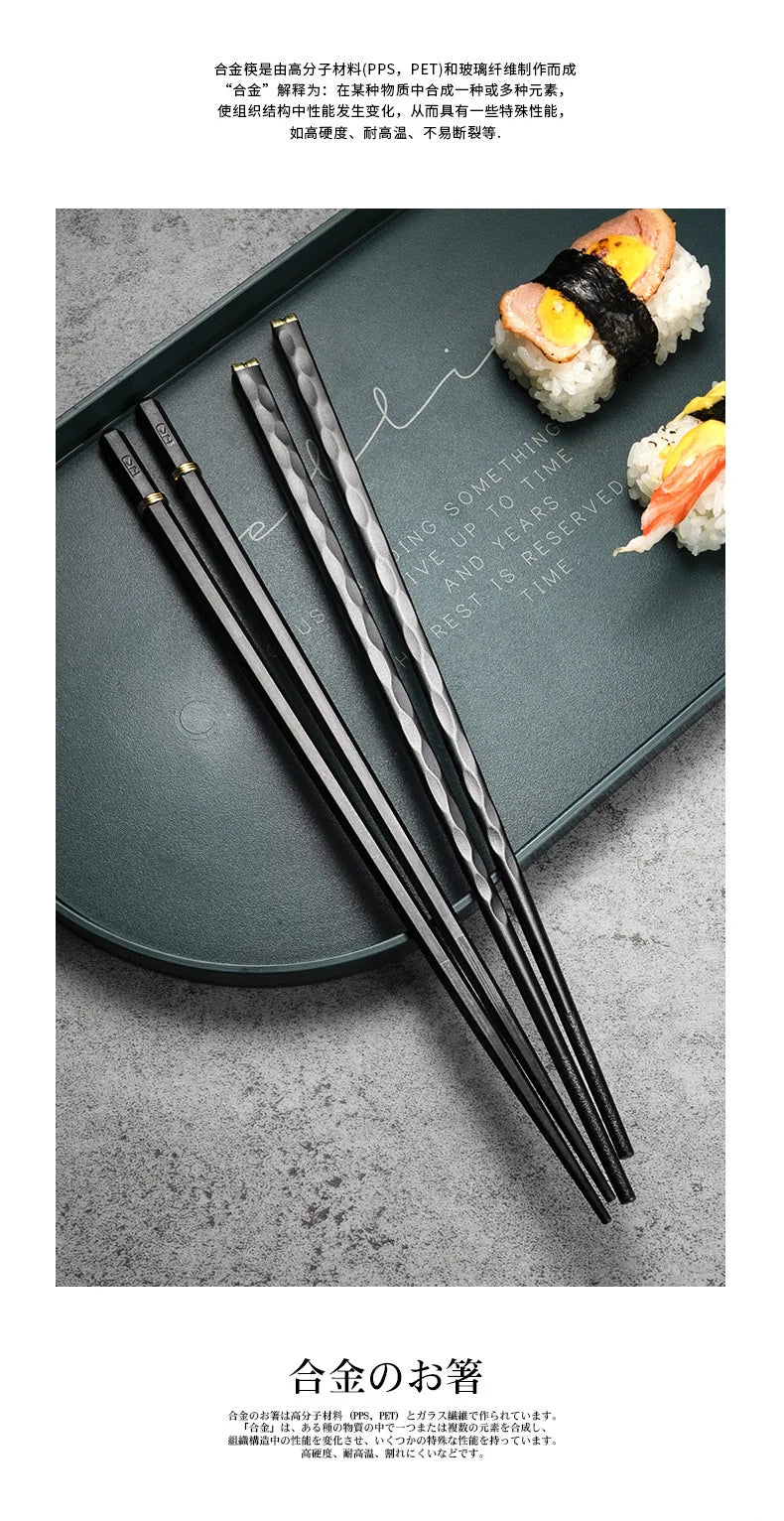 5 Pairs Japanese Chinese chopsticks Sushi Sticks Reusable  Korean Chopsticks Set Healthy Alloy Tableware Palillos Chinos