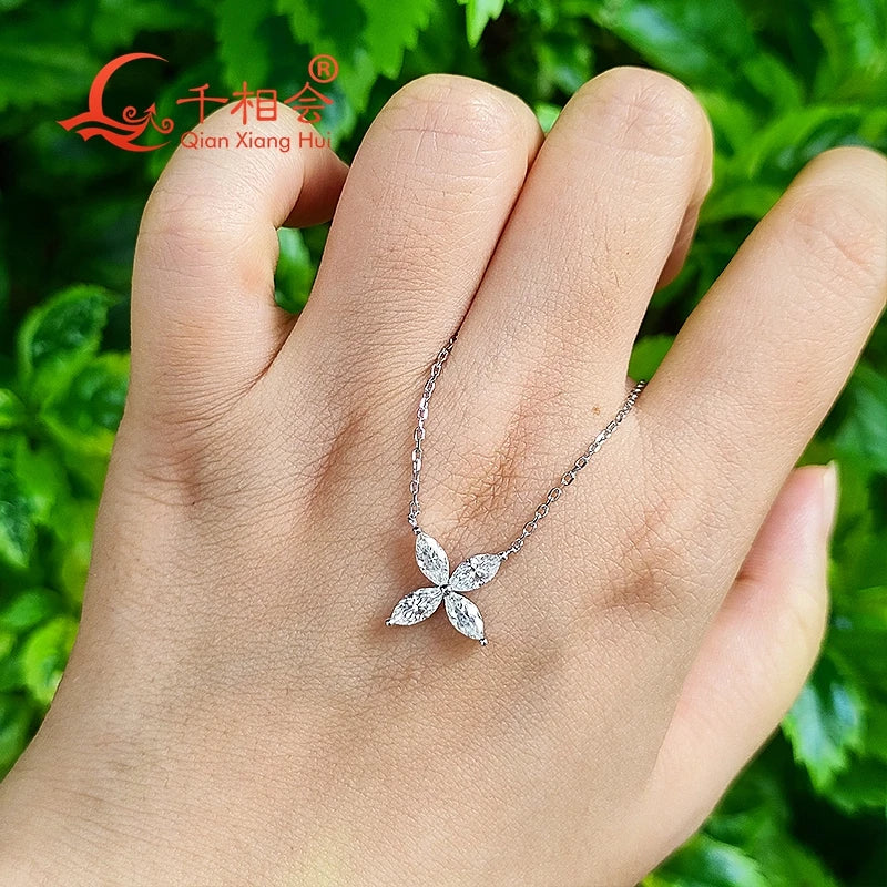 11mm S925 silver marquise shape butterfly four leaf clover D moissanite pendant choker necklace valentine's gift dating wedding