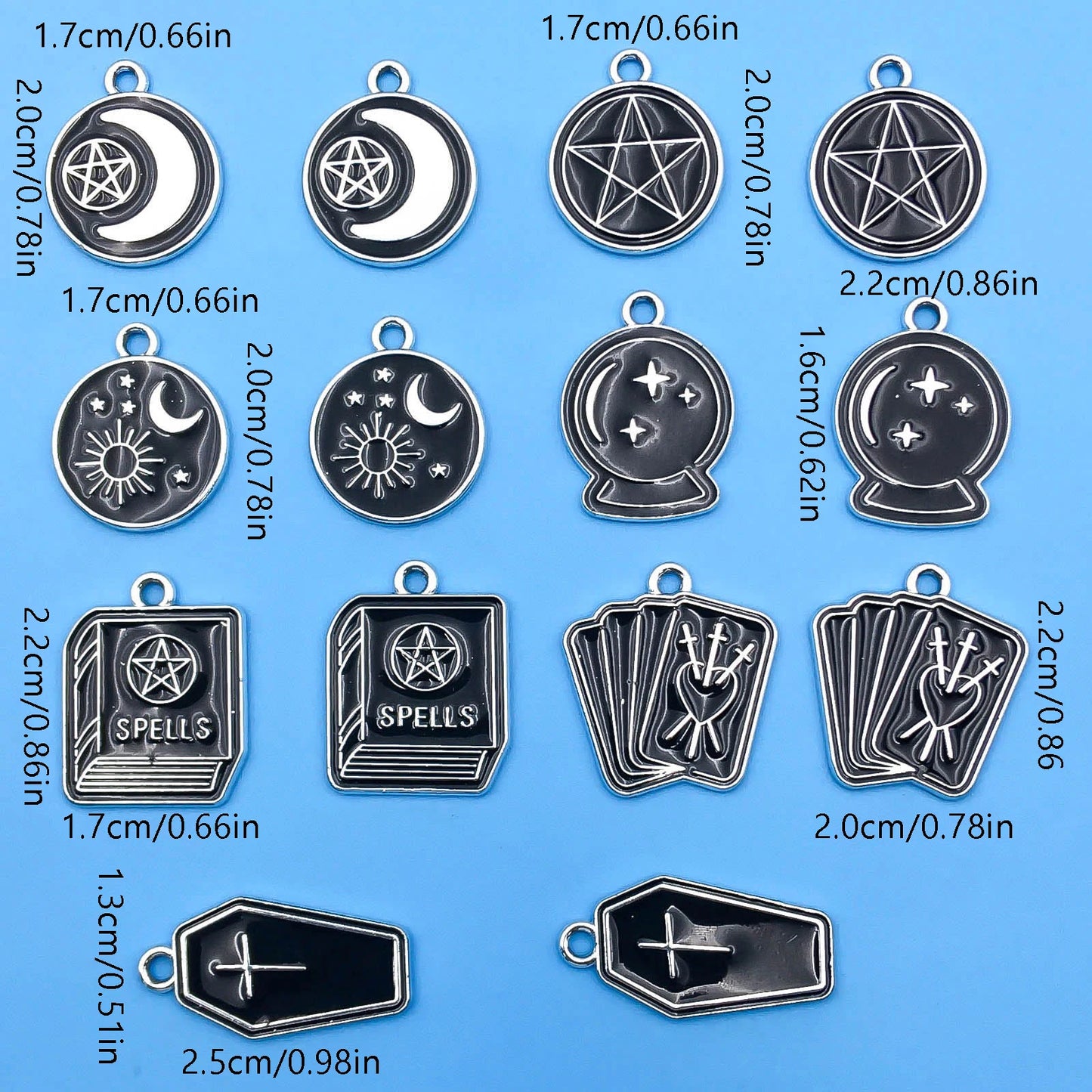 10/14pcs/pack Moon Star Cross Book Charms Enamel Alloy Black Magic Book Magic Ball Pendants For Jewelry Making Earring Bracelet